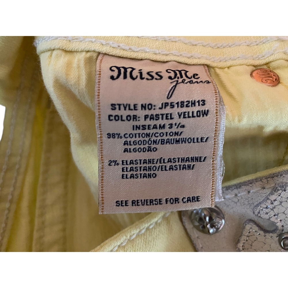 Miss Me Jean Shorts Yellow Denim Fleur De Lis Jeweled Embellished Size 26 - Picture 4 of 5